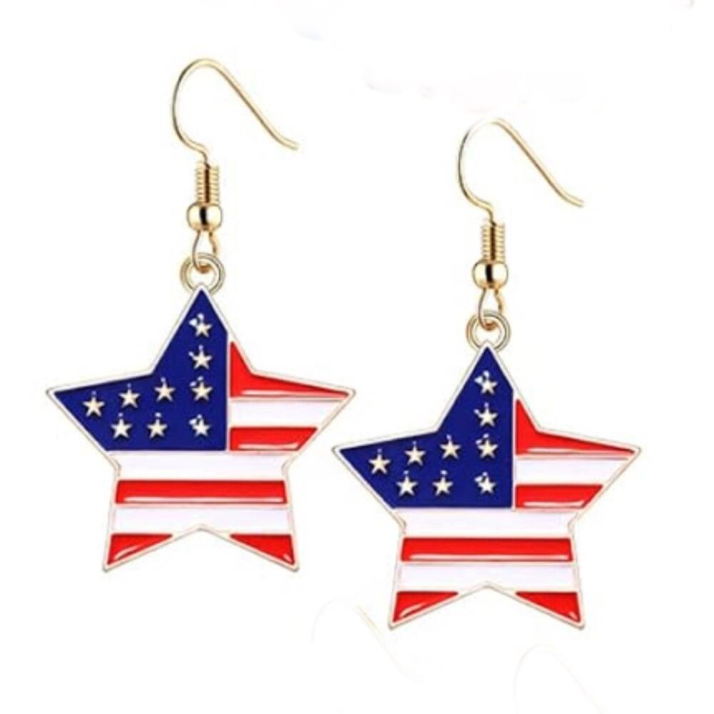 Patriotic American Flag Star Earrings 4th of July